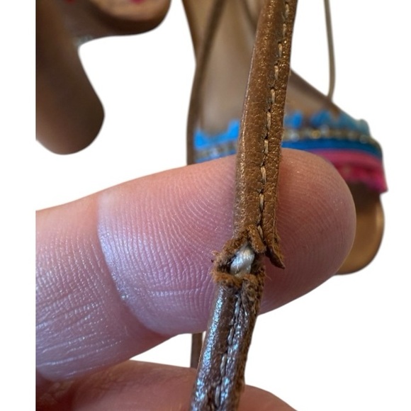 Schutz X Revolve CALLA Lace-Up Multi-Color Tassel Bamboo Brown Block Heel Size 8 - Picture 7 of 16